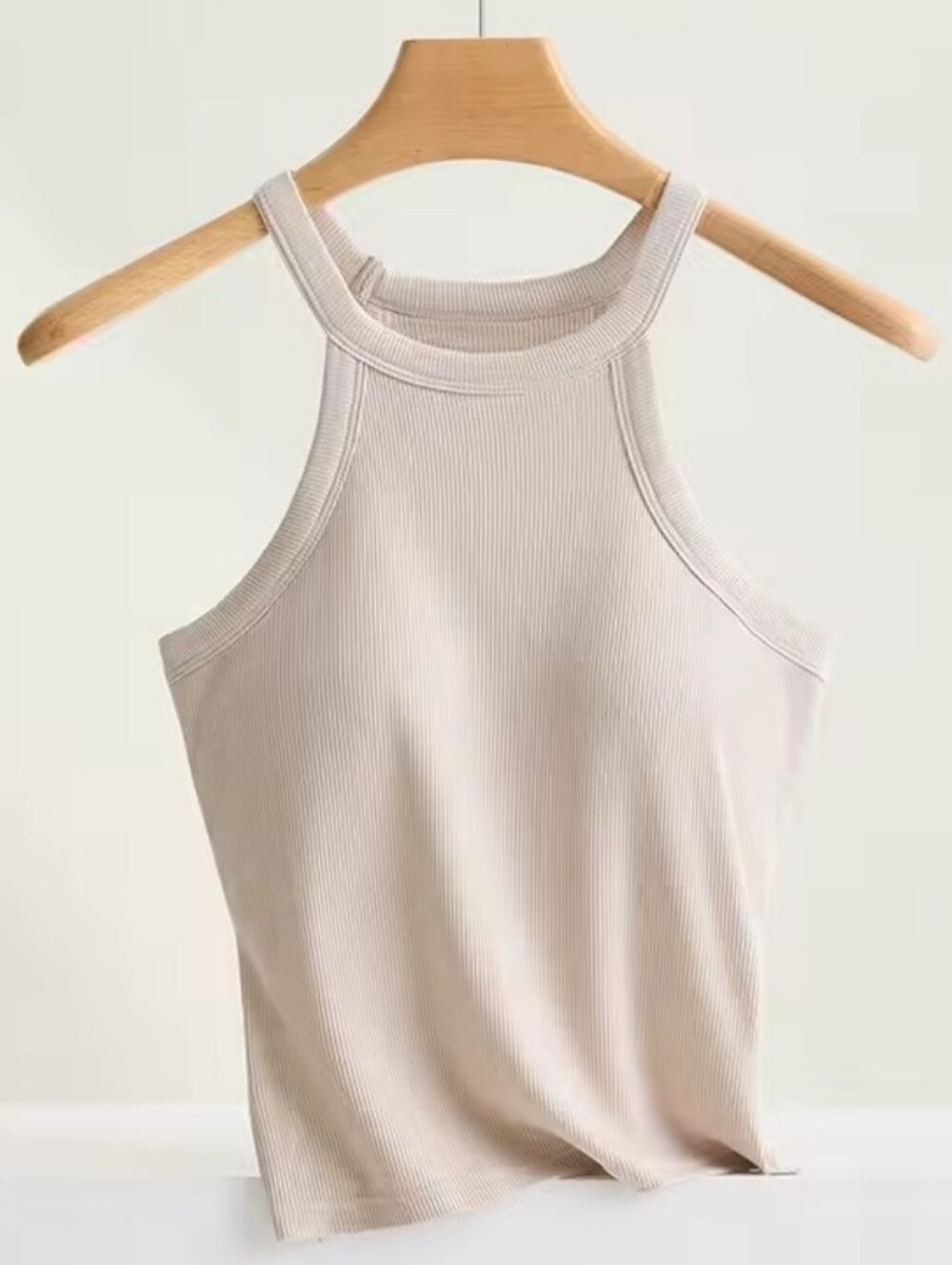 Source Unknown Light Beige Ribbed Halter Tank Top